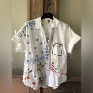 Embroidered White Short Sleeve Shirt
